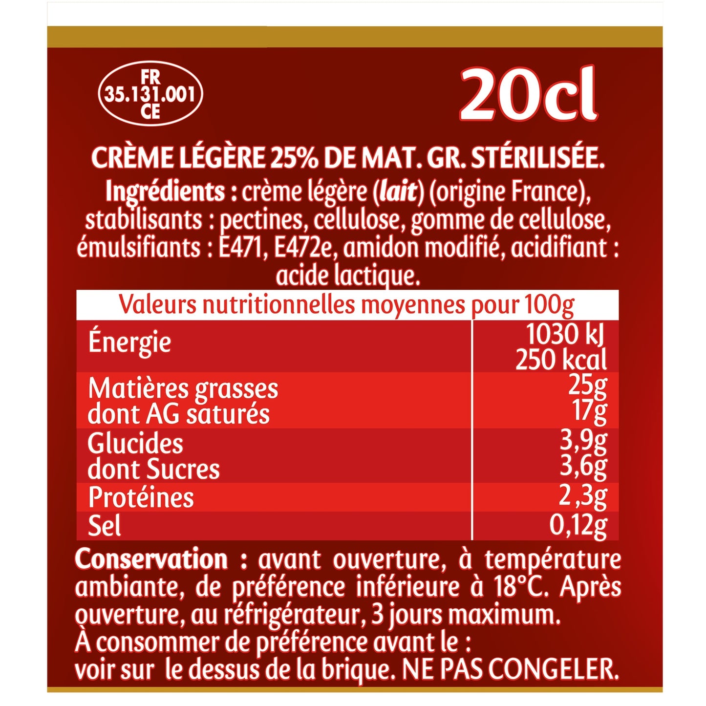 Crème UHT semi-épaisse Secret de Crème 25% MG PRESIDENT