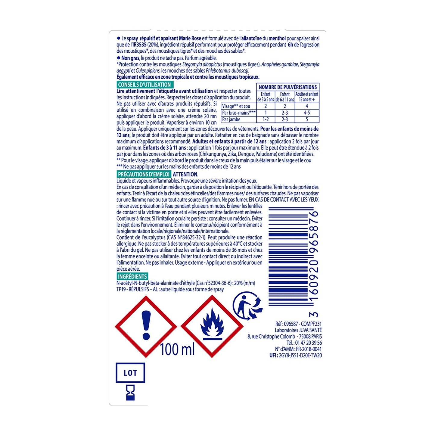 Anti-Moustiques Aérosol Répulsif et Apaisant Protection 6h MARIE ROSE