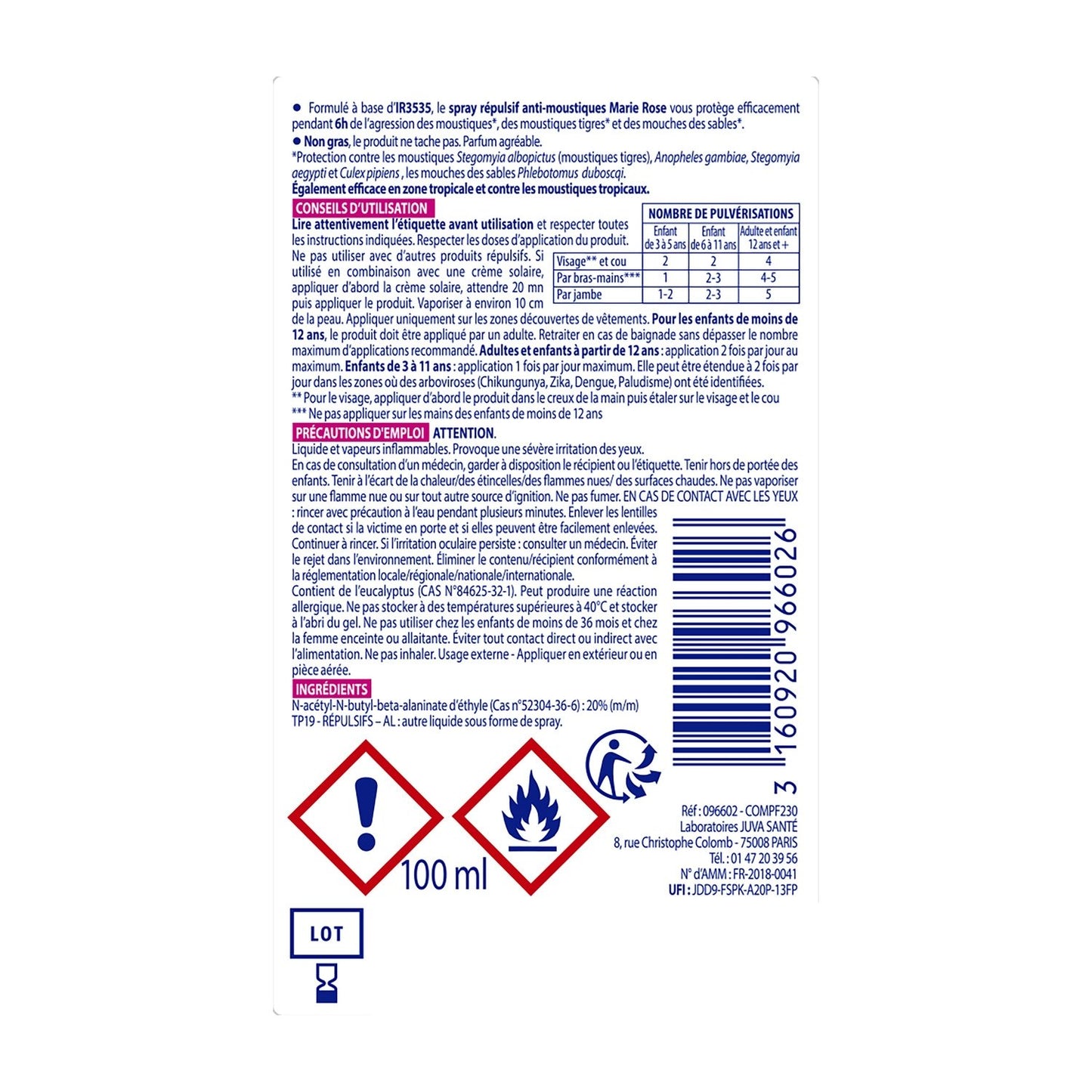 Anti-Moustiques Répulsif Protection 6h Efficace Zones Tropicales MARIE ROSE