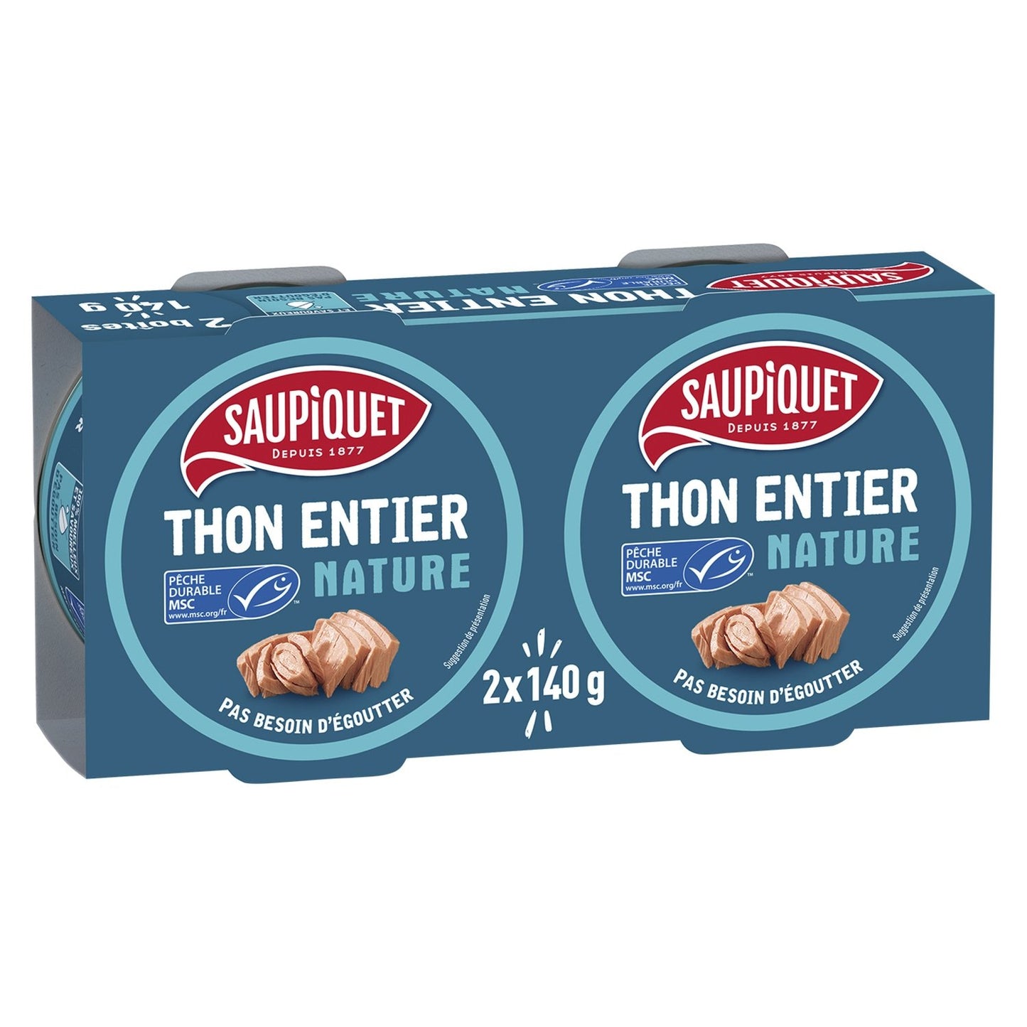 Thon Entier Nature MSC SAUPIQUET le lot 2 boites de 140g