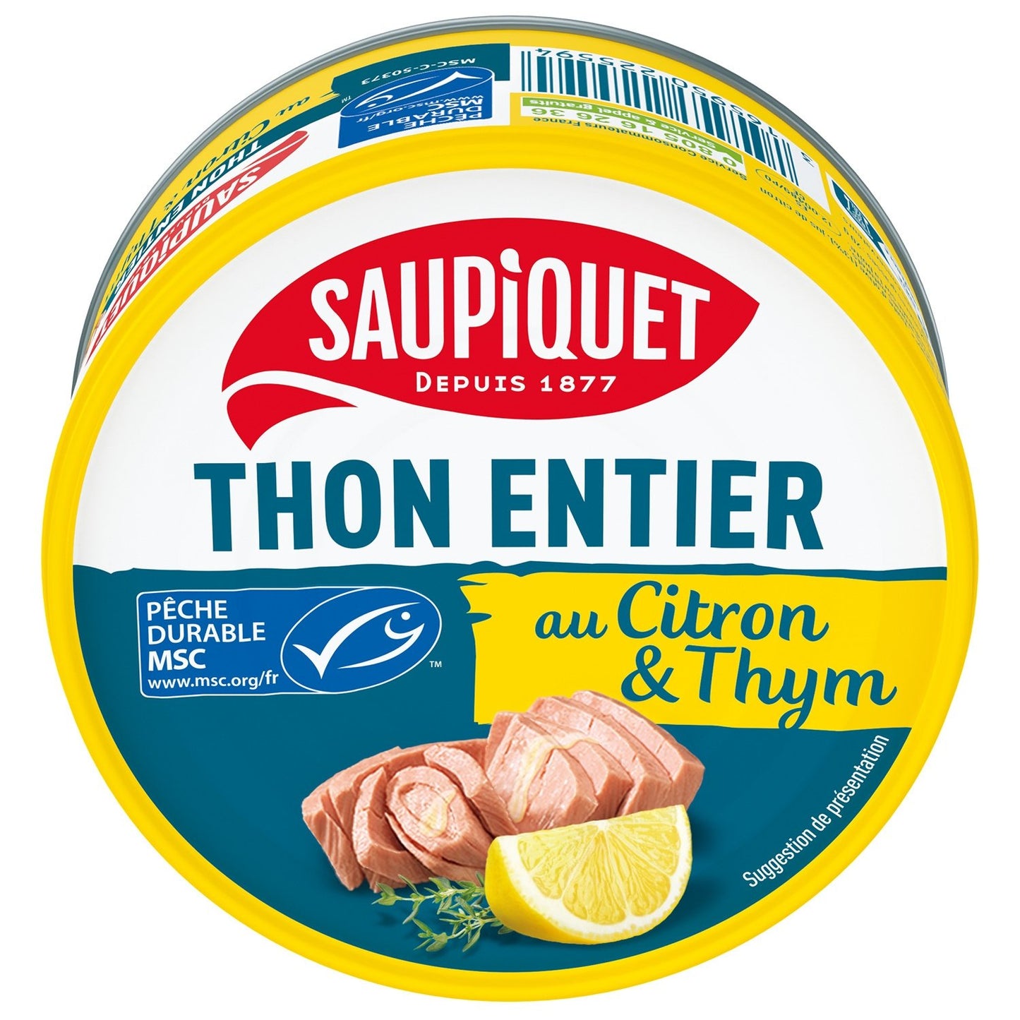 Thon Entier à l'Huile d'Olive Citron et Thym SAUPIQUET la boite de 120g