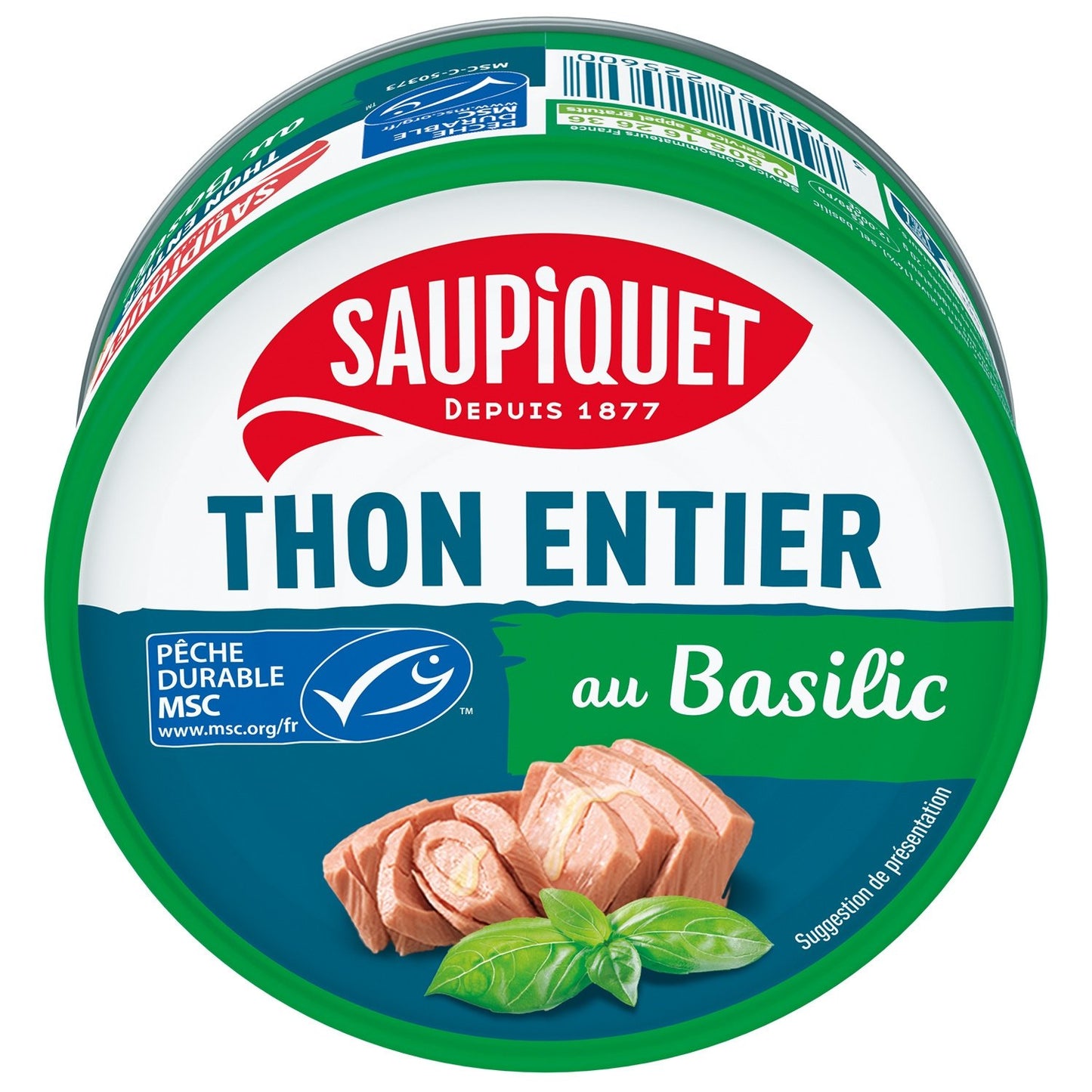 Thon Entier à l'Huile d'Olive et Basilic SAUPIQUET la boite de 120g