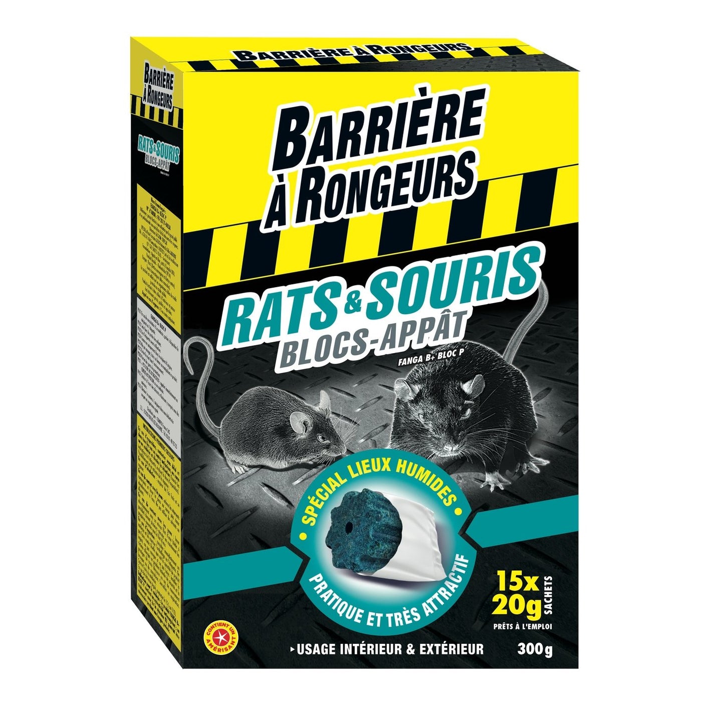Anti Rats et Souris Blocs-Appât Spécial Lieux Humides BARRIERE A RONGEURS les 15 blocs emballés de 20 g