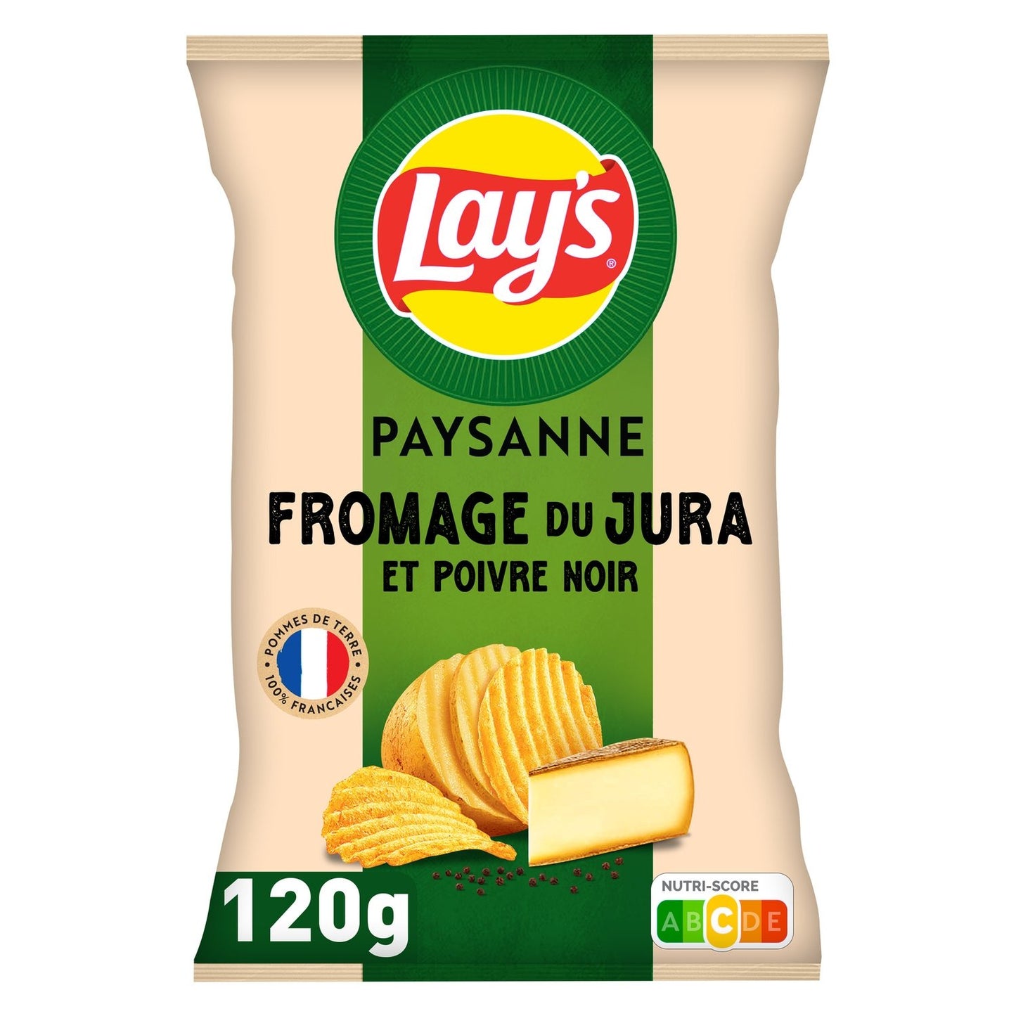 Chips Recette Paysanne Saveur Fromage du Jura et Poivre Noir LAY'S le sachet de 120g