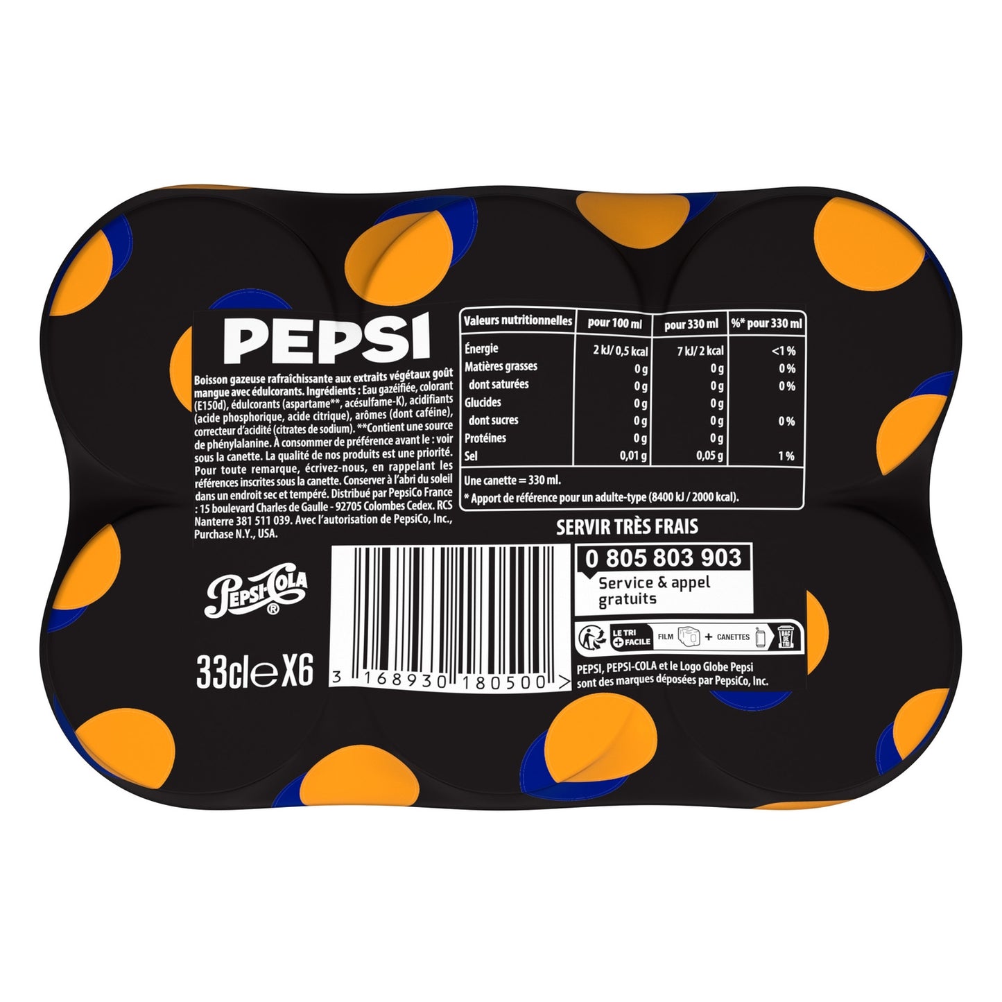 Soda au Cola Sans Sucres Saveur Mangue PEPSI