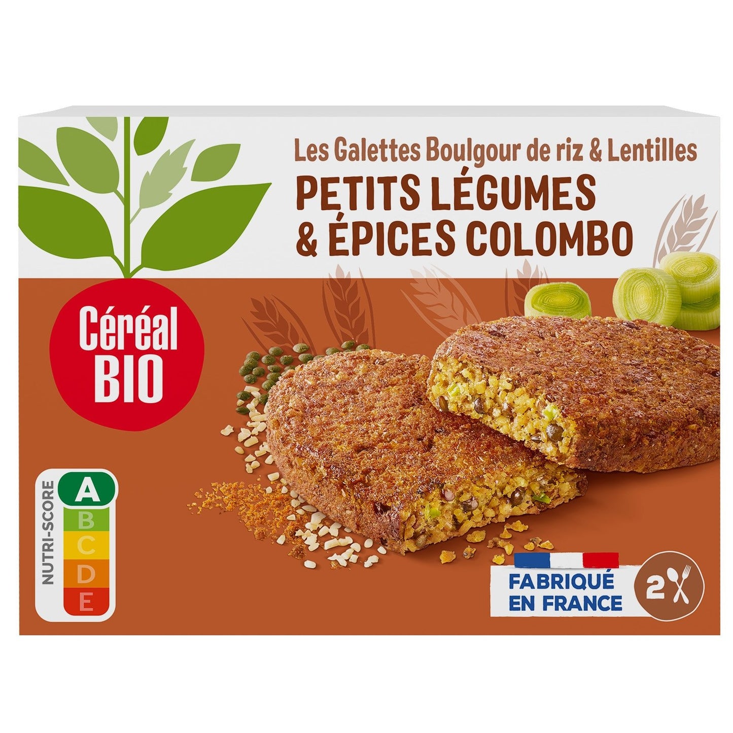 Galettes Boulgour de Riz, Lentilles Petits Légumes et Épices Colombo Bio CEREAL BIO les 2 galettes de 100g
