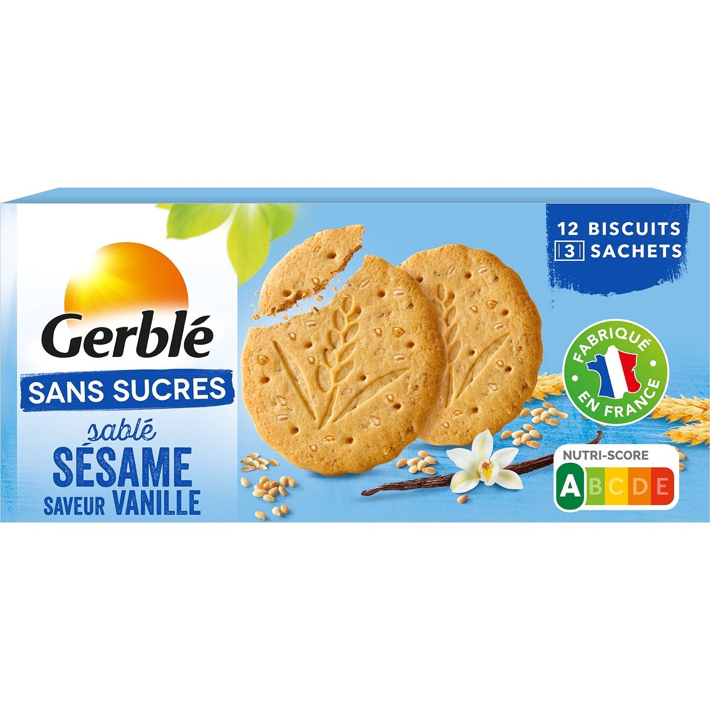 Biscuit Sésame Vanille Sans Sucres GERBLE la boîte de 132g