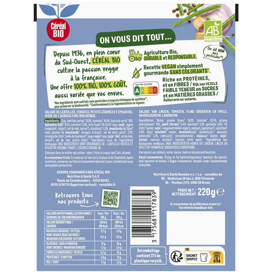 Salade de Lentilles Tomates Épeautre Bio CEREAL BIO