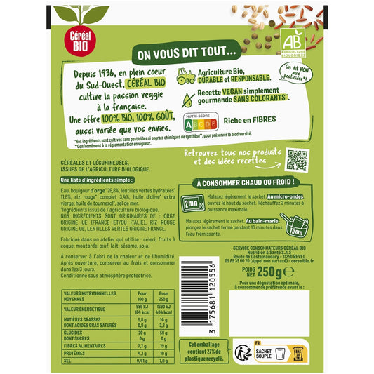 Barley Green Lentils, Organic Red Rice CEREAL BIO