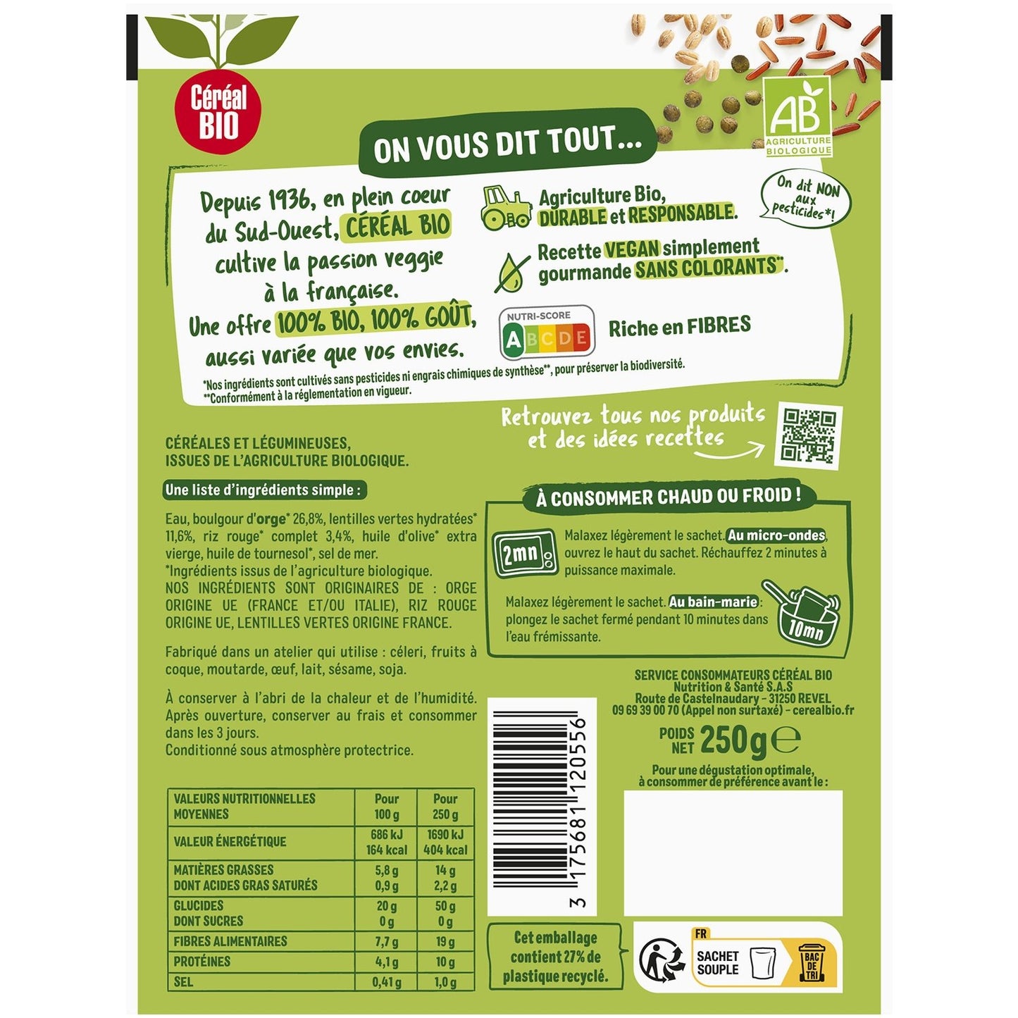 Orzo, lenticchie verdi e riso rosso biologico CEREAL BIO