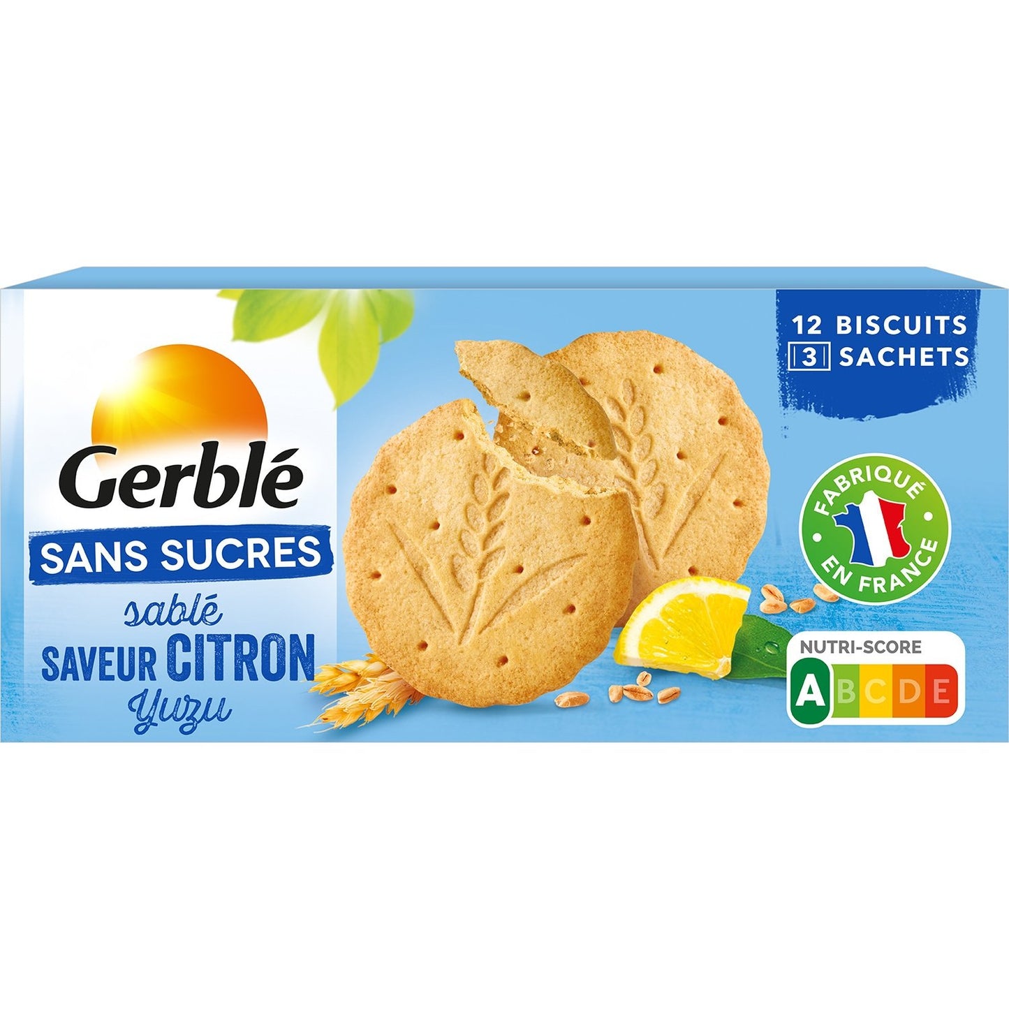 Biscuit Citron Yuzu Sans Sucres GERBLE la boîte de 132g