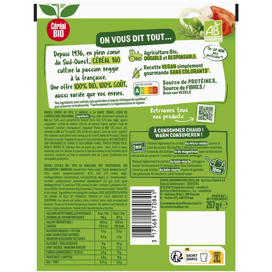 Ravioli au Tofu, Tomates, Basilic CEREAL BIO