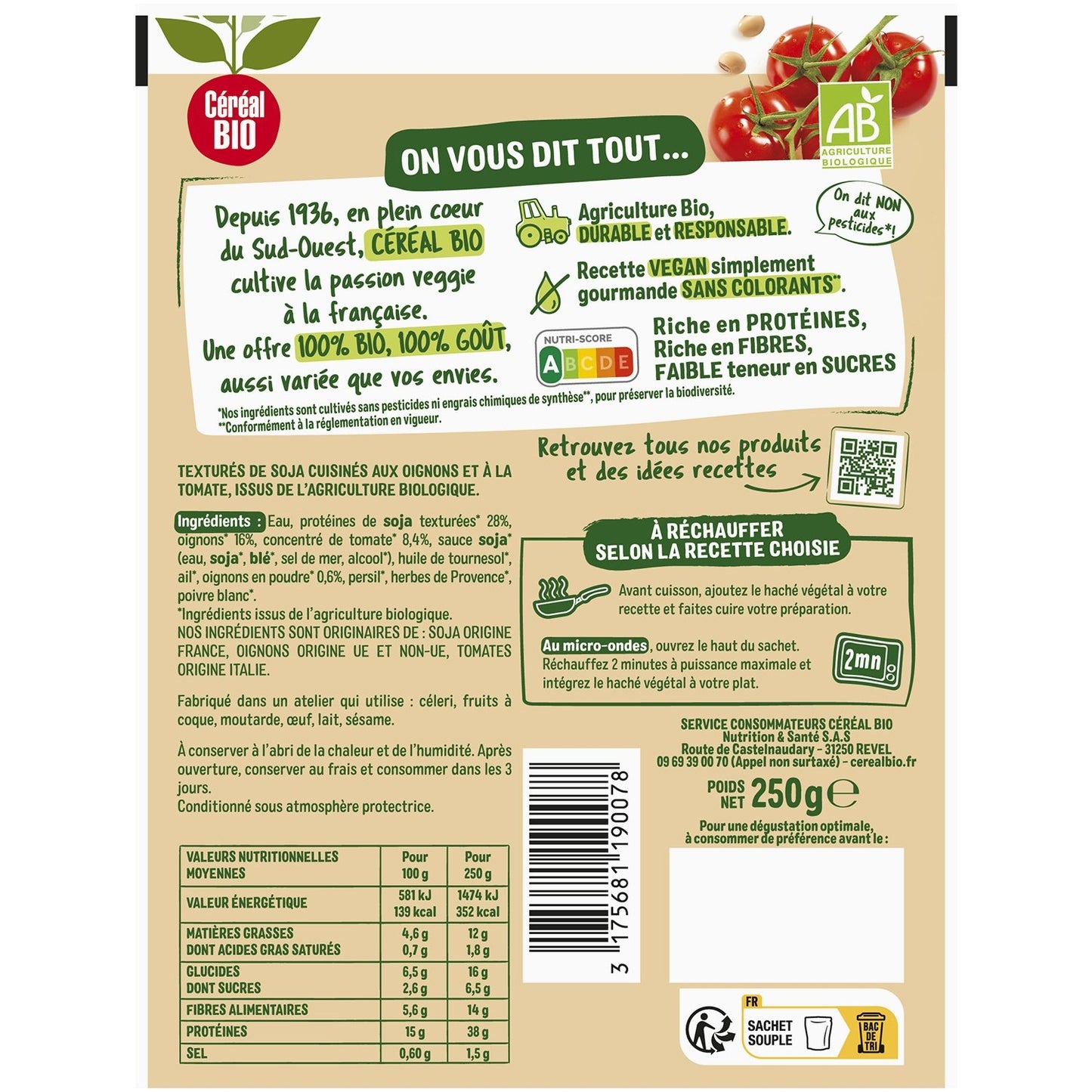 Sminuzzato vegetale alla bolognese con soia biologica da cucinare CEREAL BIO