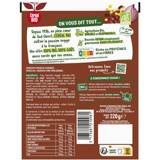 Haricots Rouges Blé, Soja Façon Chilli Bio CEREAL BIO
