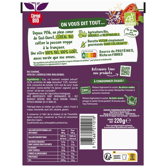 Riz et Soja aux Épices Tikka Massala Bio CEREAL BIO