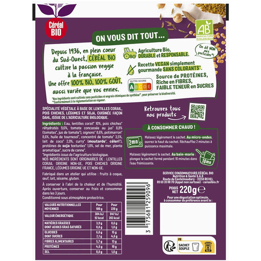 Dahl Lentilles Corail et Pois Chiches Bio CEREAL BIO