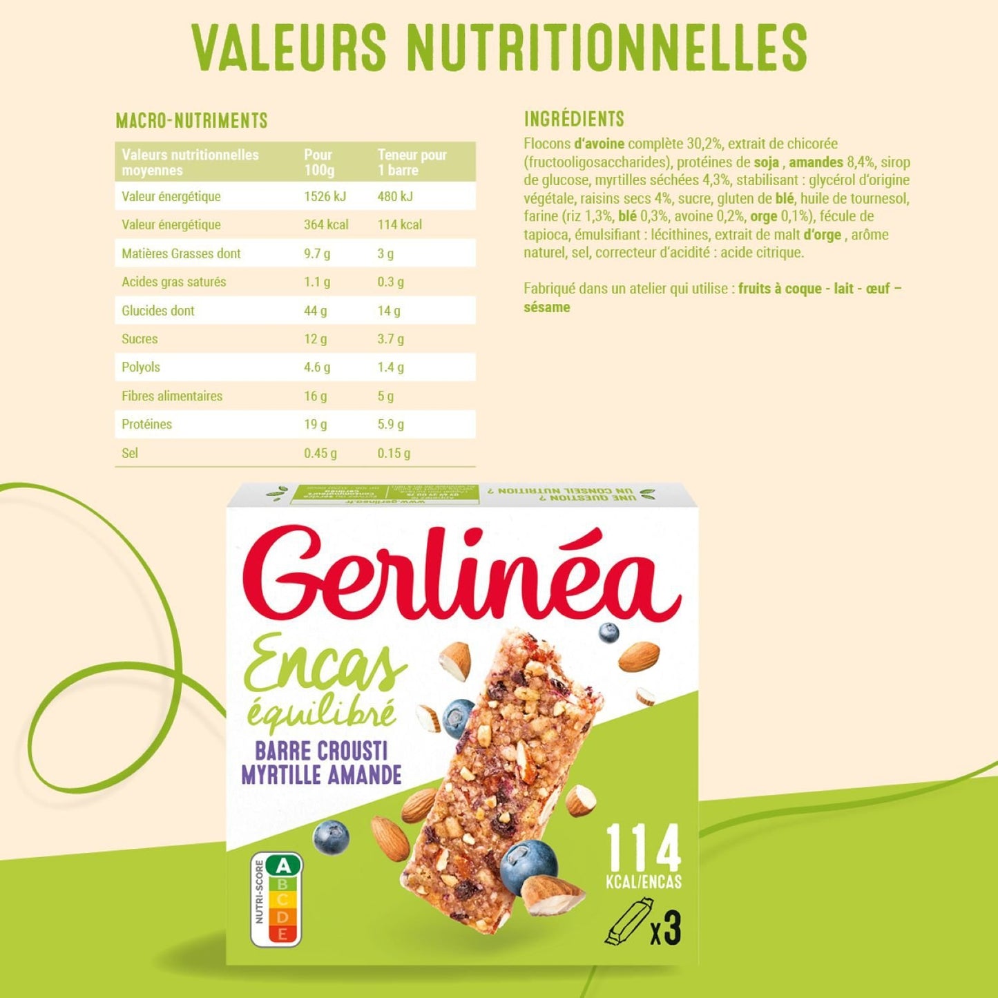 Barre de Céréales Myrtille Amandes GERLINEA