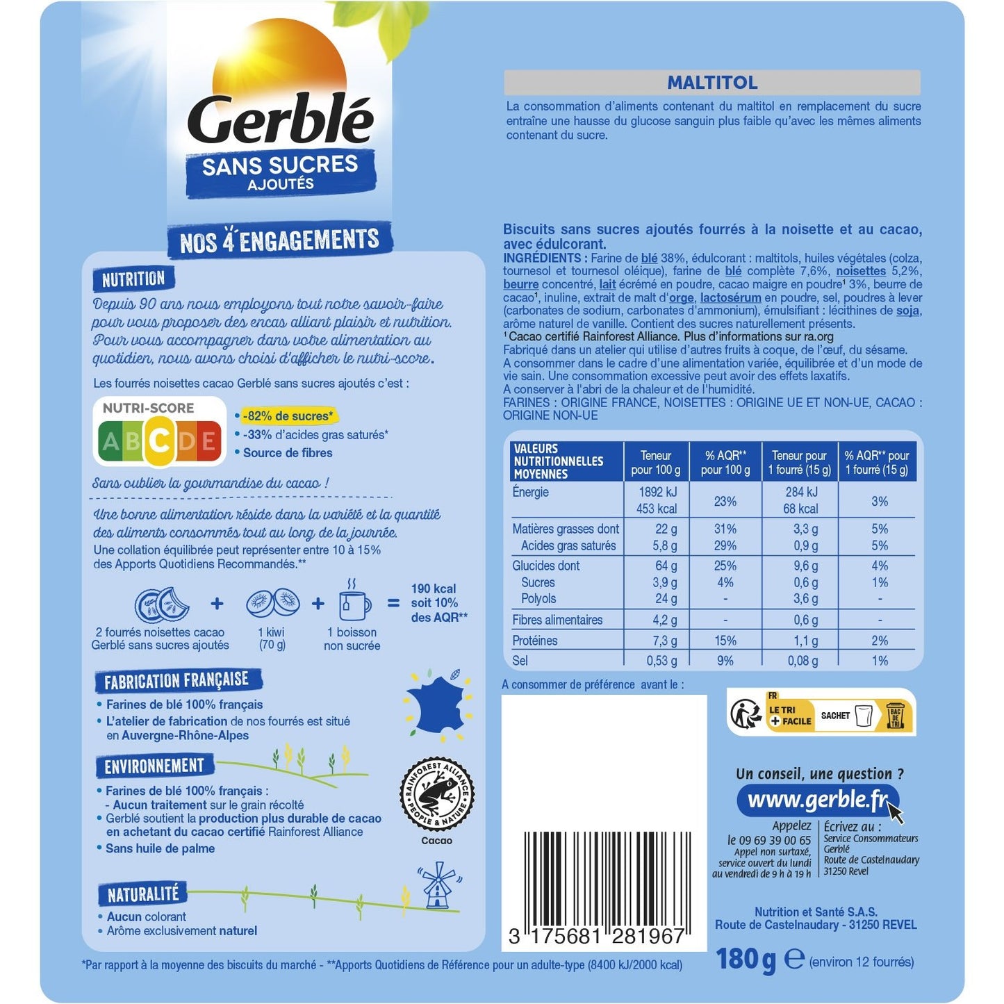 GERBLE Haselnuss-Kakao-Kekse ohne Zuckerzusatz