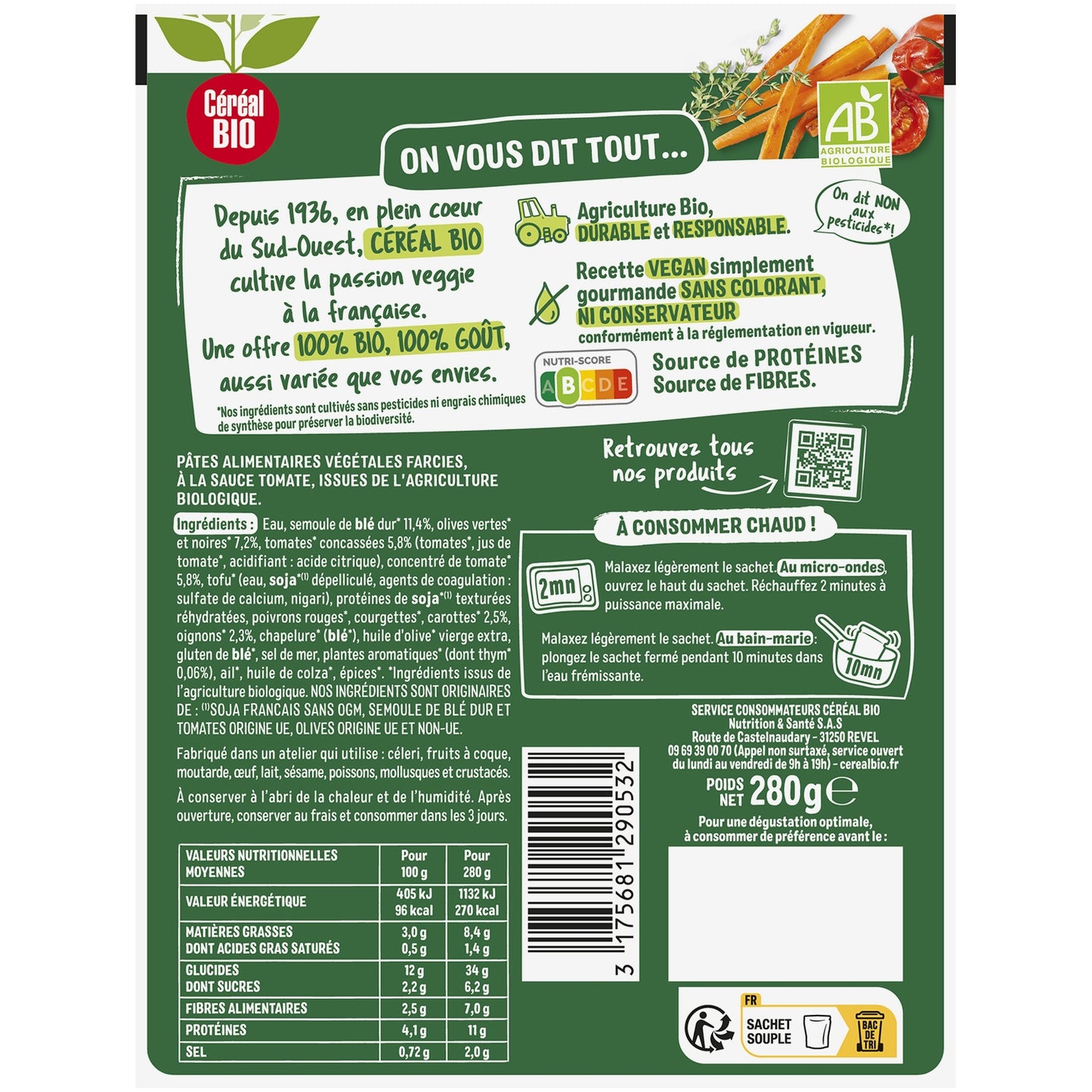 Ready Meal Mezzelune Duo of Organic Olives CEREAL BIO