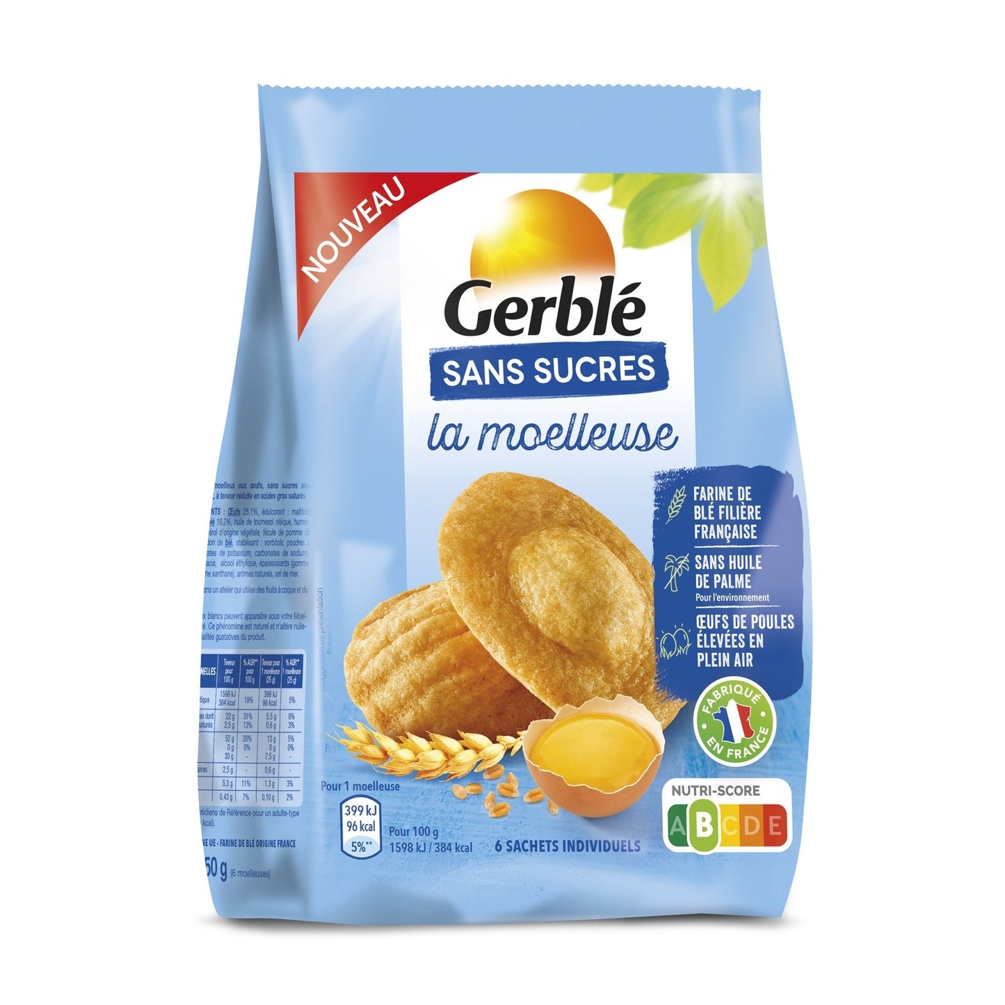 Madeleine Sans Sucres la Moelleuse GERBLE le paquet de 150g