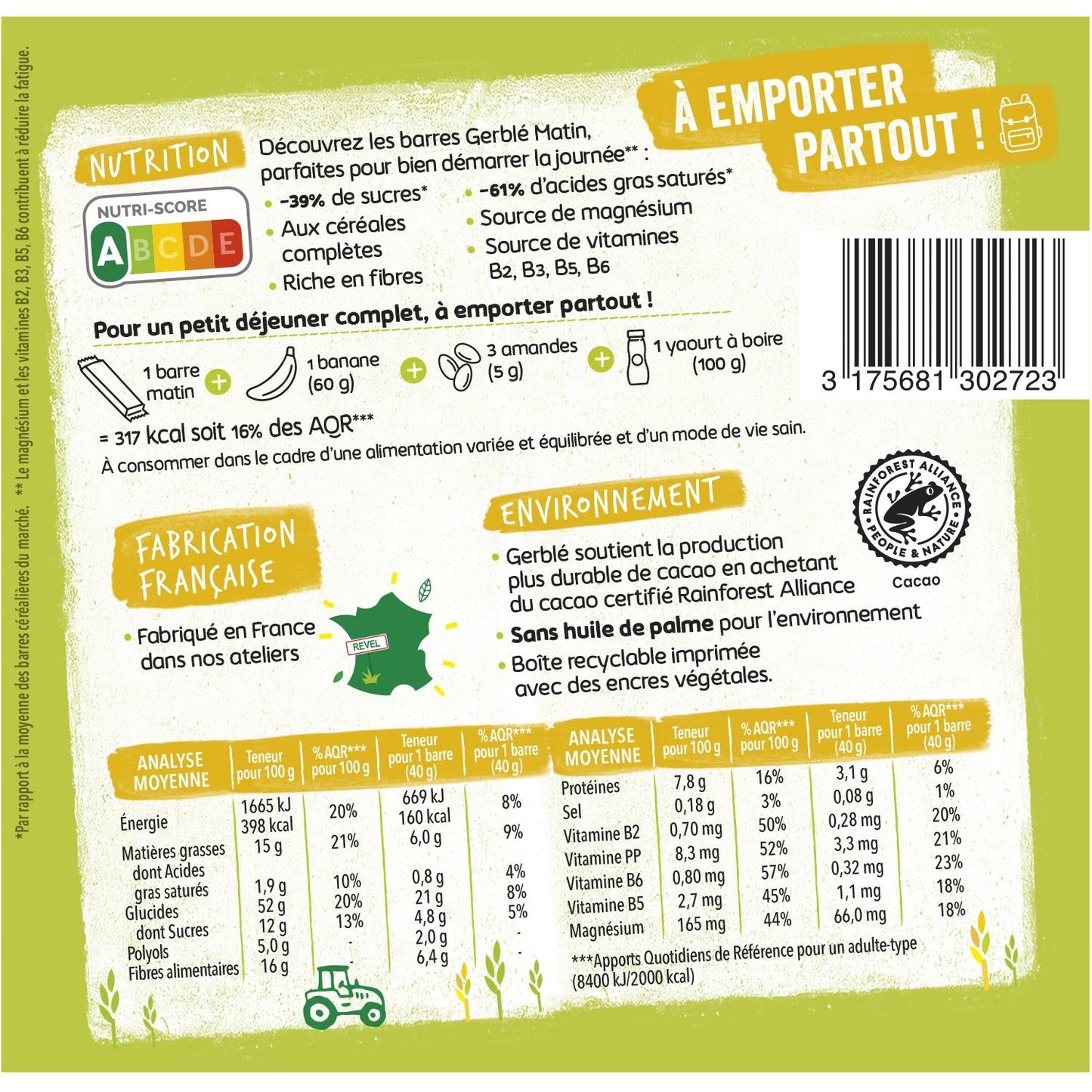 Barre Petit Dejeuner Noisettes Cacao GERBLE