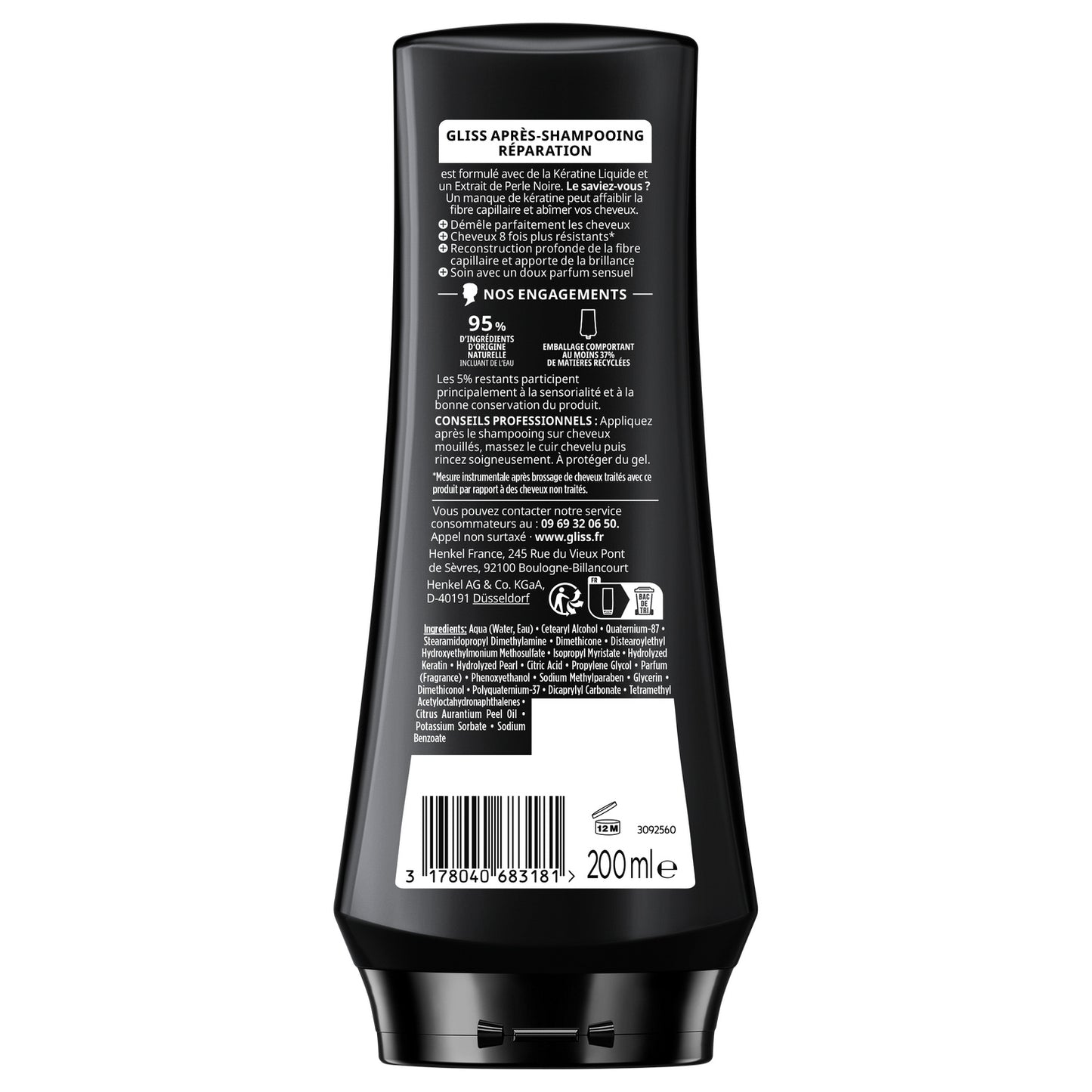 Après-Shampoing Réparateur pour Cheveux secs et abîmés Ultimate repair Gliss GLISS