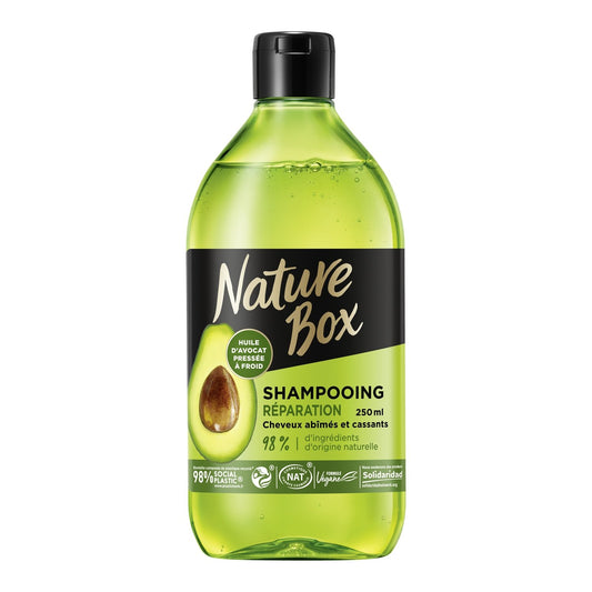 Shampoing Réparation Cheveux Abîmés et Cassants Huile d'Avocat Pressée à Froid 98% d'Origine Naturelle NATURE BOX