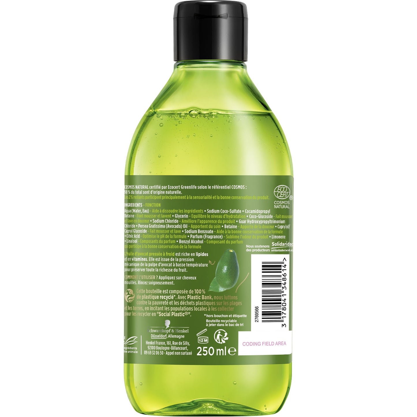 Shampoing Réparation Cheveux Abîmés et Cassants Huile d'Avocat Pressée à Froid 98% d'Origine Naturelle NATURE BOX