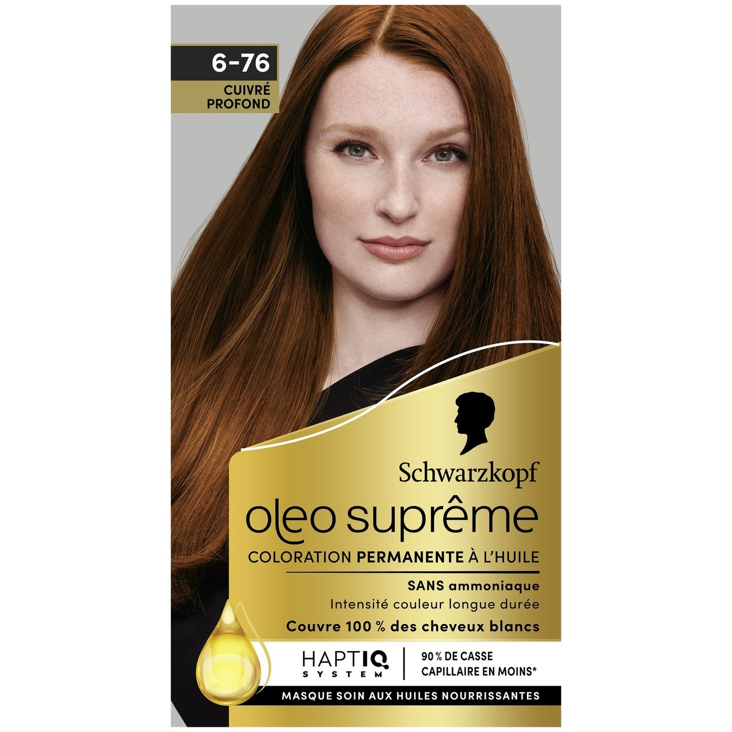 Coloration Permanente 6-76 Cuivré Profond Sans Ammoniaque Longue Durée Couvre 100% Cheveux Blancs Oleo Supreme SCHWARZKOPF la boite de coloration