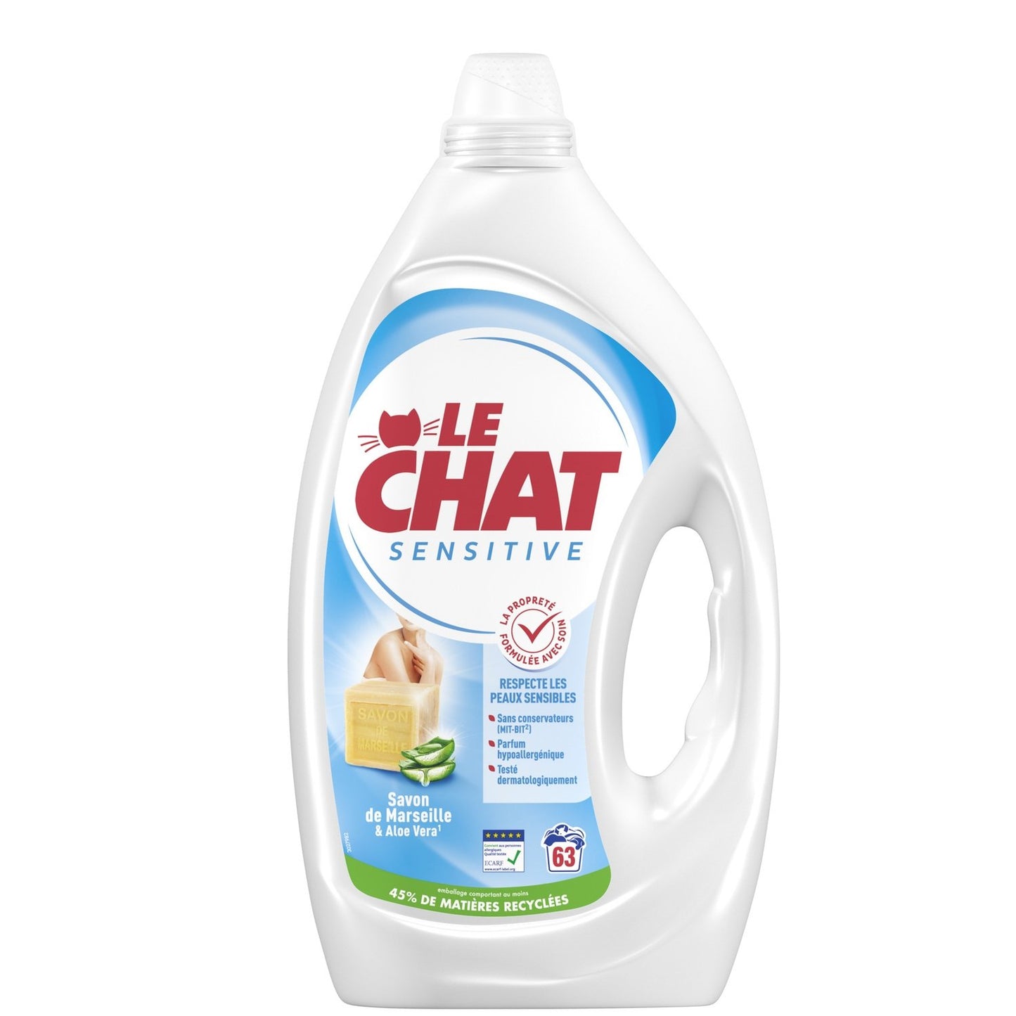 Lessive Liquide Sensitive Savon de Marseille et Aloe Vera LE CHAT