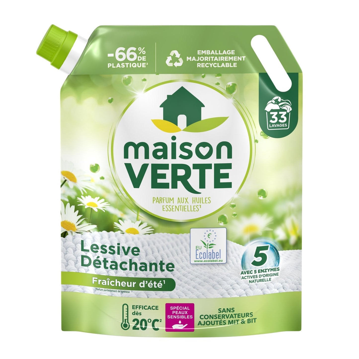 Lessive Liquide Détachante Peaux Sensibles, Parfum aux Huiles Essentielles MAISON VERTE