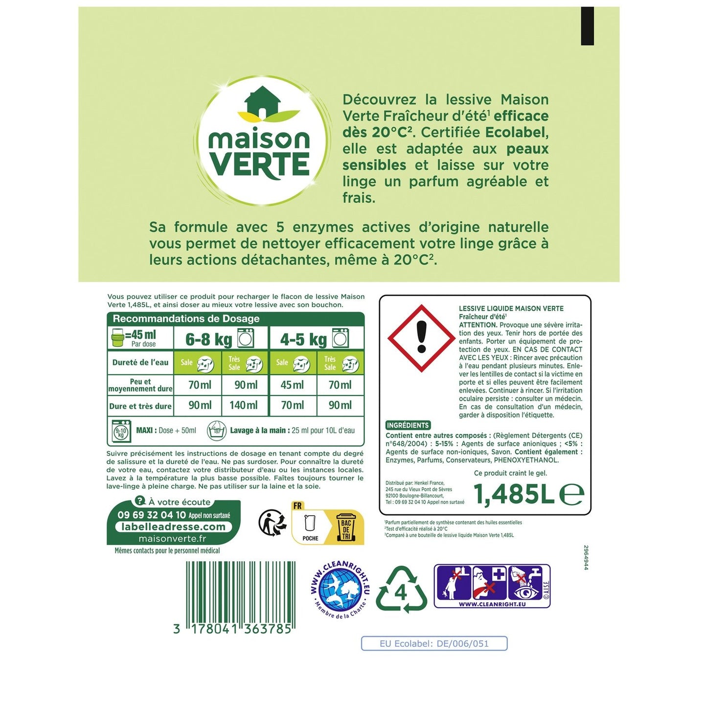 Lessive Liquide Détachante Peaux Sensibles, Parfum aux Huiles Essentielles MAISON VERTE