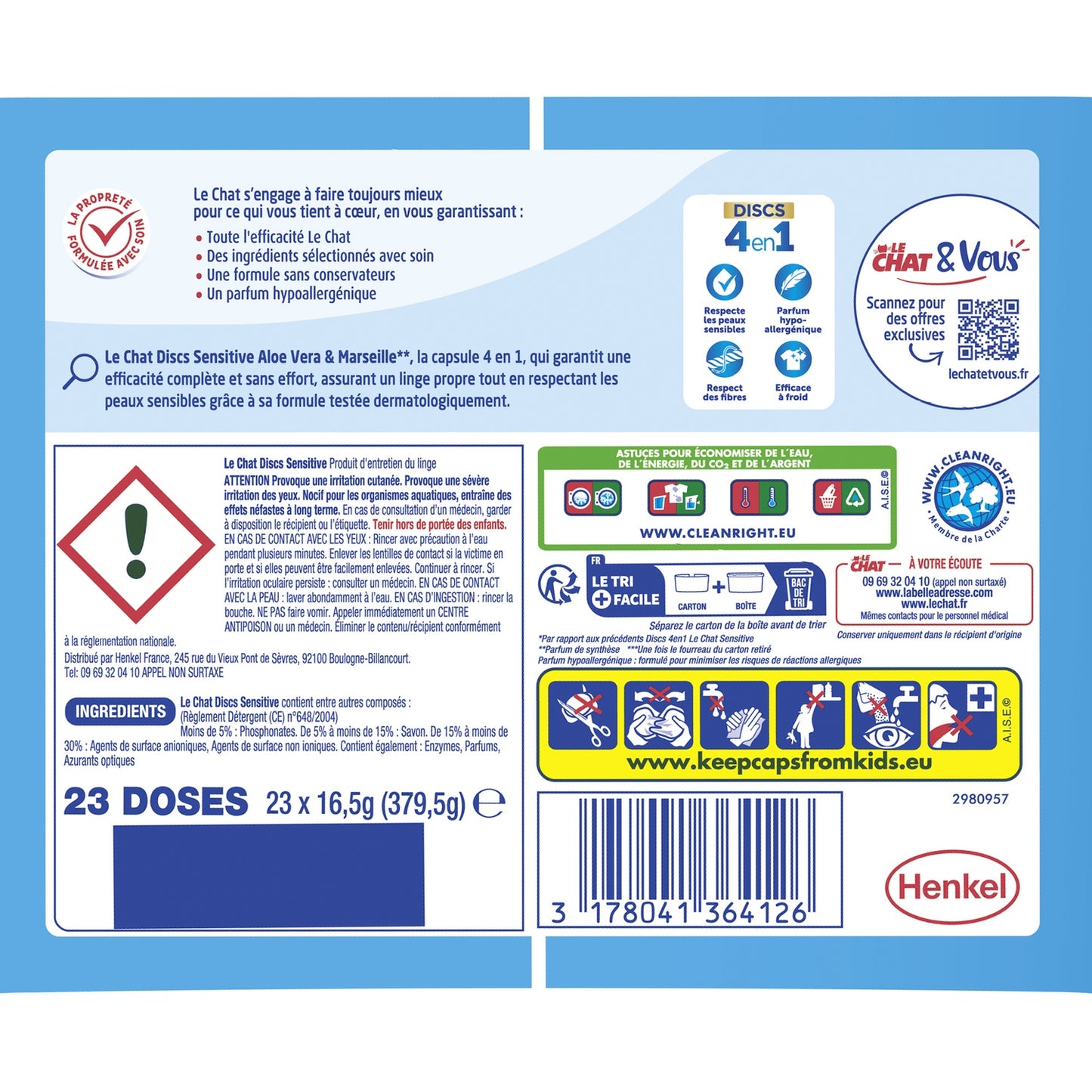 Lessive capsules Peaux sensibles Aloe vera et Savon de Marseille LE CHAT