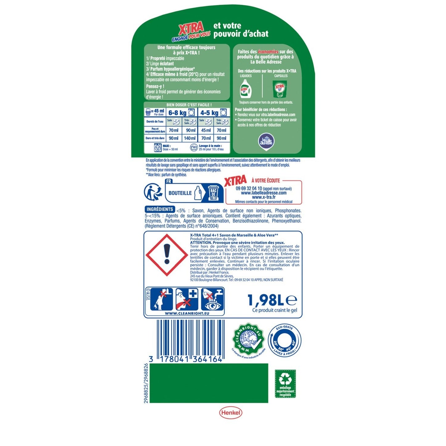 Lessive Liquide Total 4en1 Savon de Marseille et Aloe Vera X-TRA