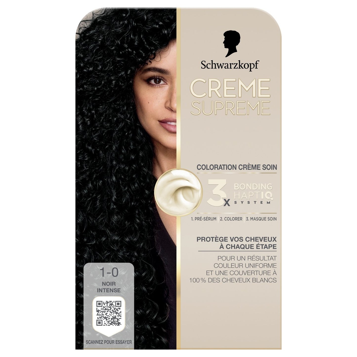 Coloration 1-0 Noir Intense Triple Soin Crème Supreme SCHWARZKOPF la boite de coloration