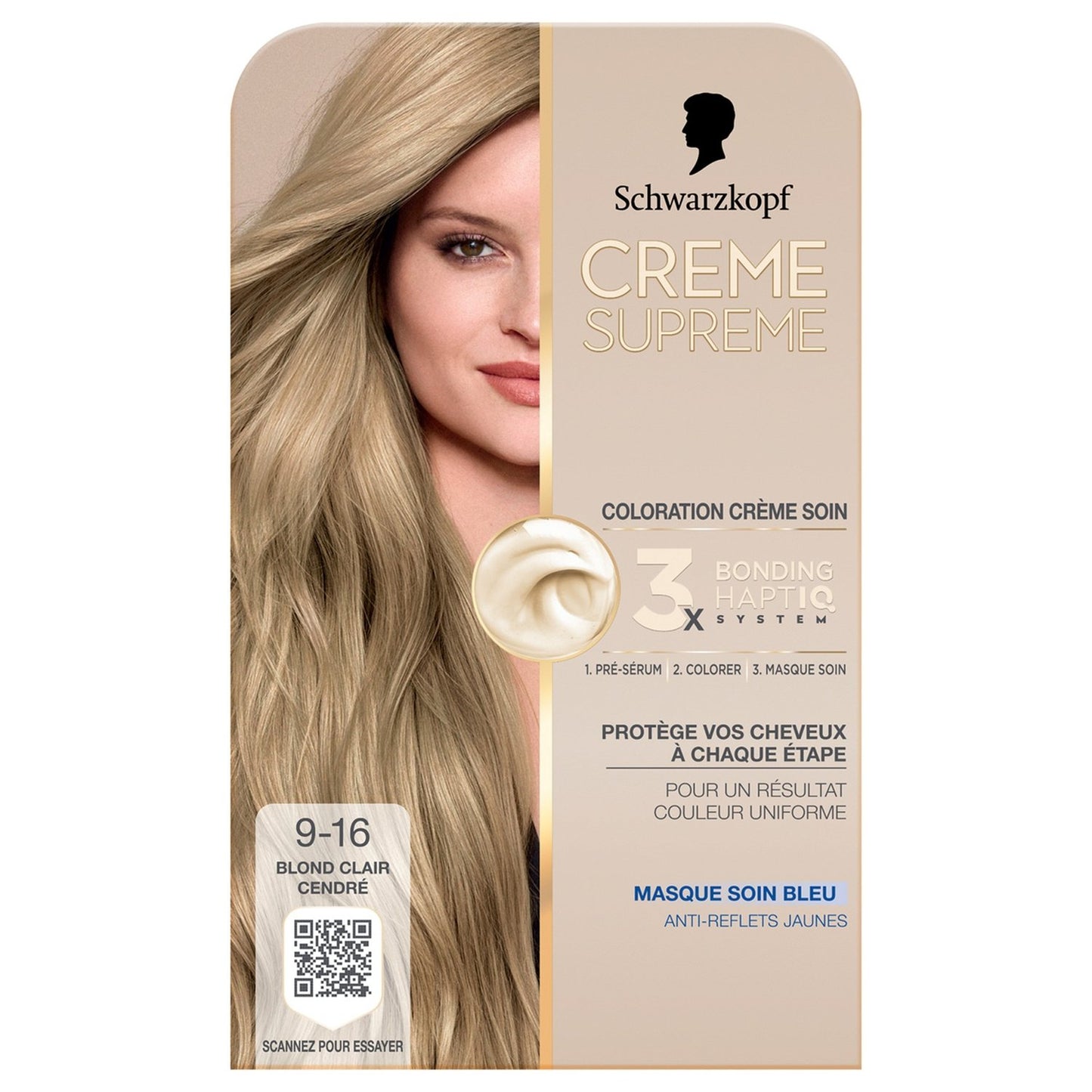 Coloration 9-16 Blond Clair Cendré Soin Intense Crème Supreme SCHWARZKOPF la boite de coloration