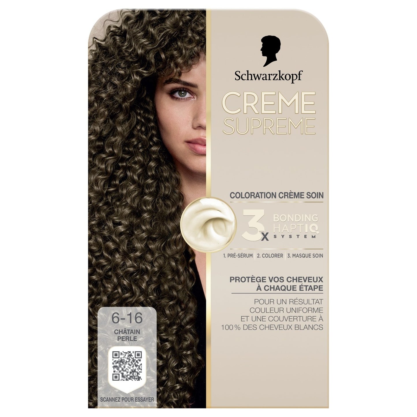 Coloration Permanente 6-16 Châtain Perle Crème Soin Haptiq Crème Supreme SCHWARZKOPF la boite de coloration