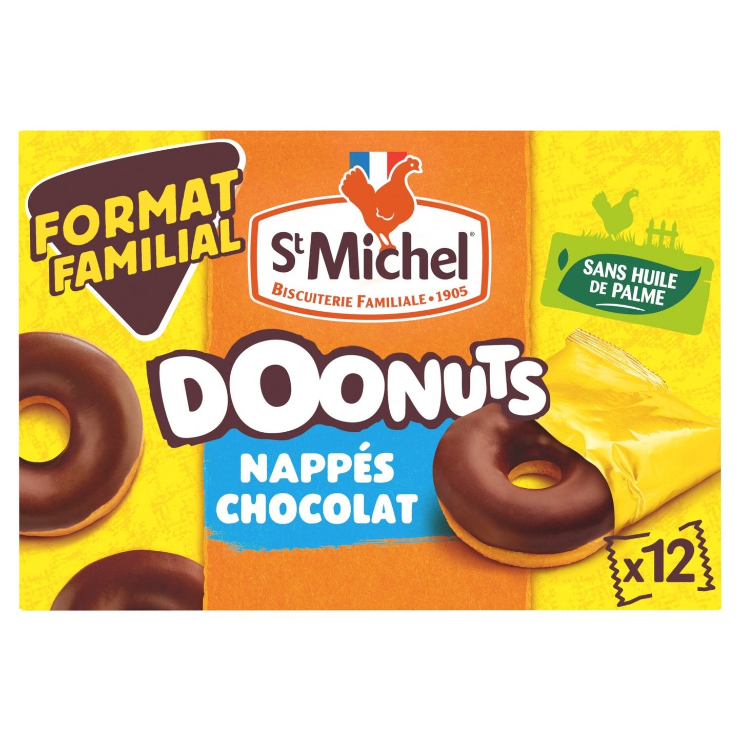 Gâteaux Doonuts Nappés Chocolat ST MICHEL la boîte de 12 donuts de 360g