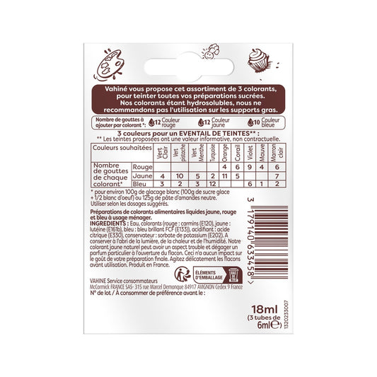 Colorants Alimentaires Bleu/jaune/rouge VAHINE