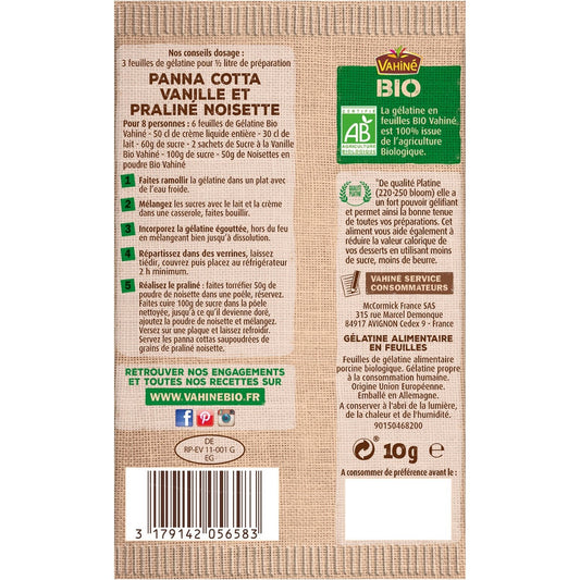 Gélatine Alimentaire en Feuilles Bio VAHINE