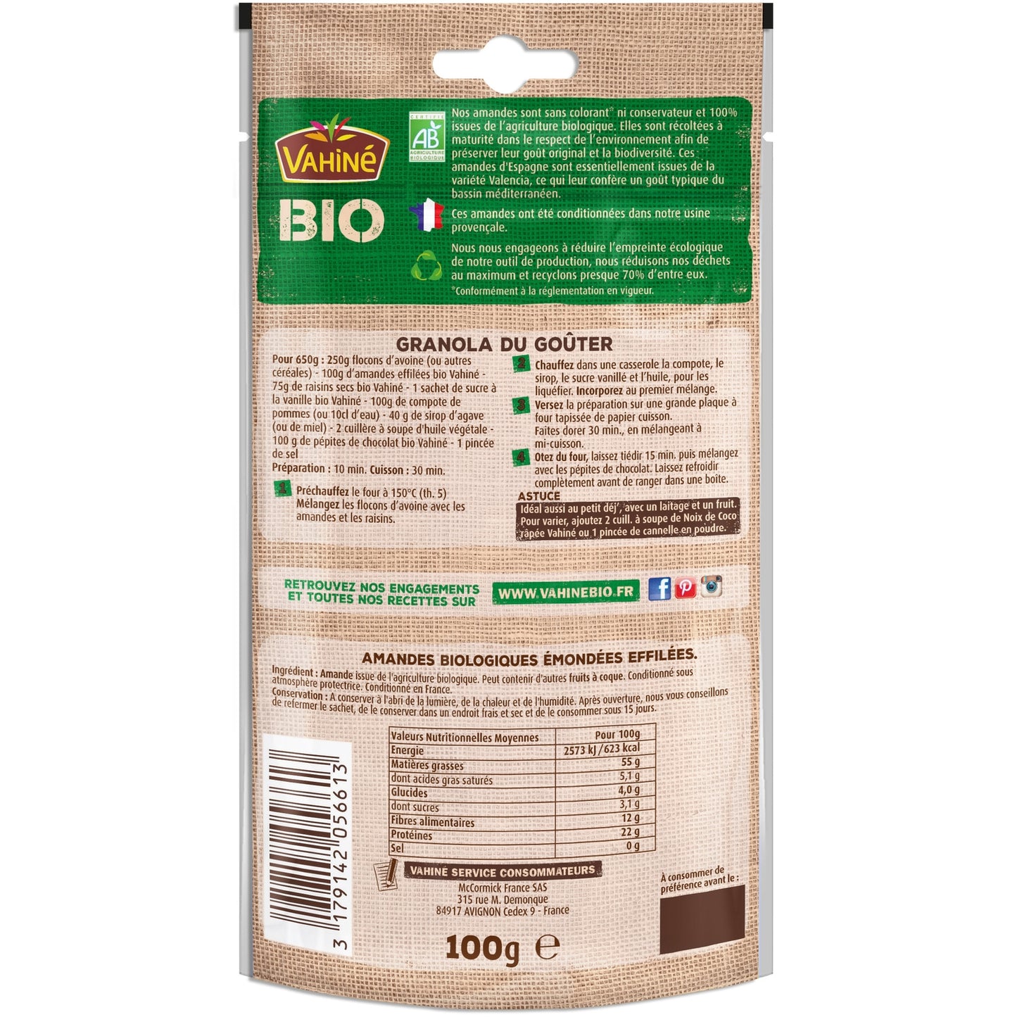 Amandes Éffilées Bio VAHINE