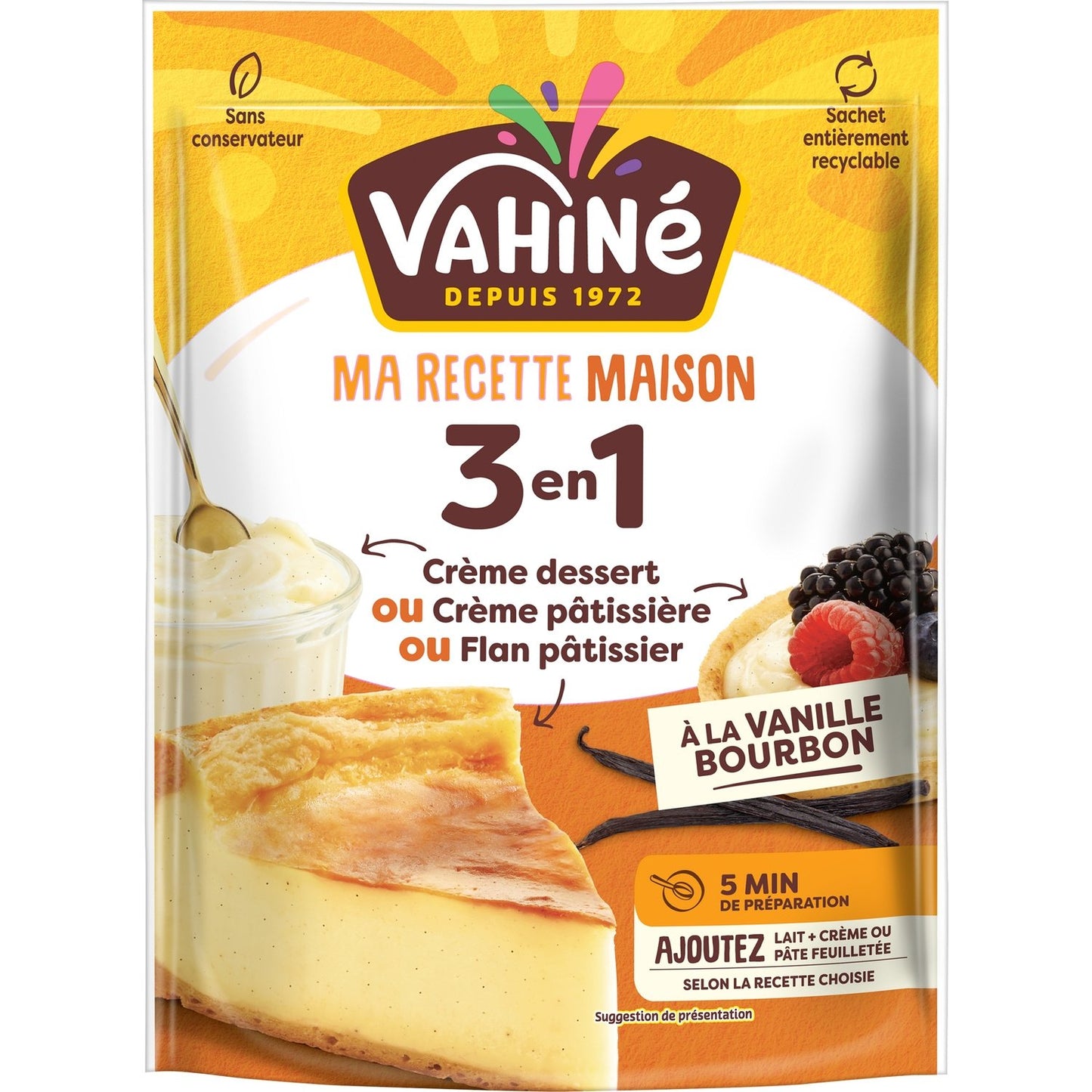 Crème Dessert, Pâtissière Ou Flan à la Vanille Bourbon VAHINE le paquet de 300g
