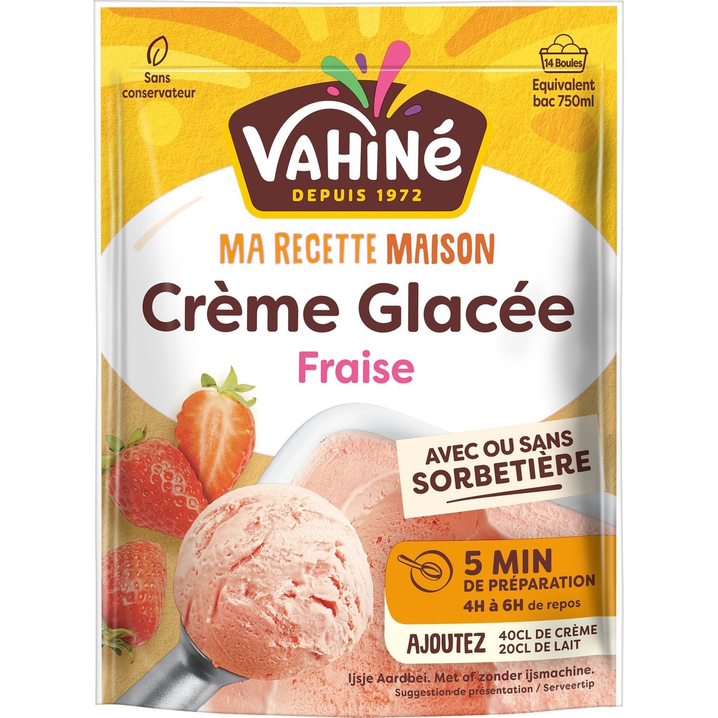 Préparation Crème Glacée Fraise VAHINE le paquet de 200g