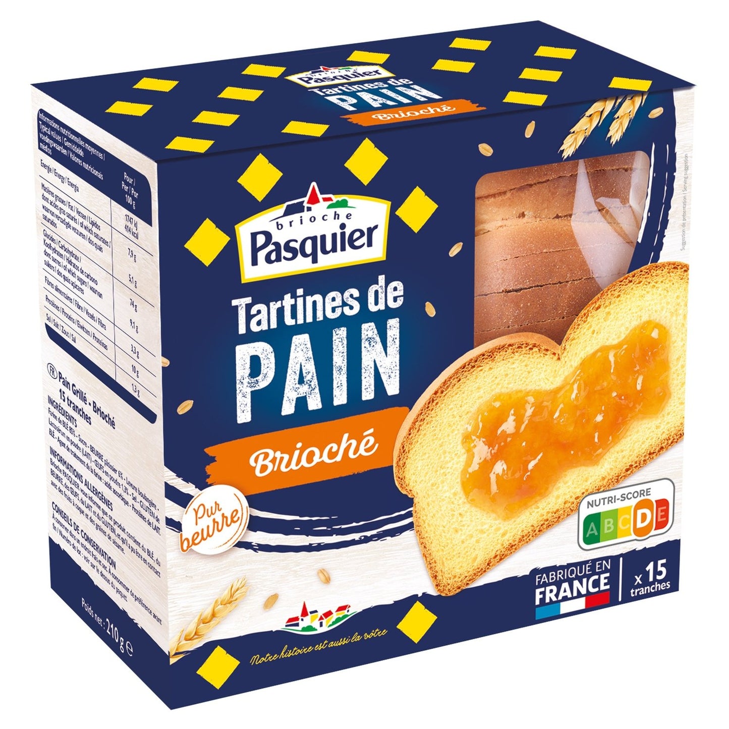 Pains Grillés Briochés PASQUIER le paquet de 15 tranches - 210g