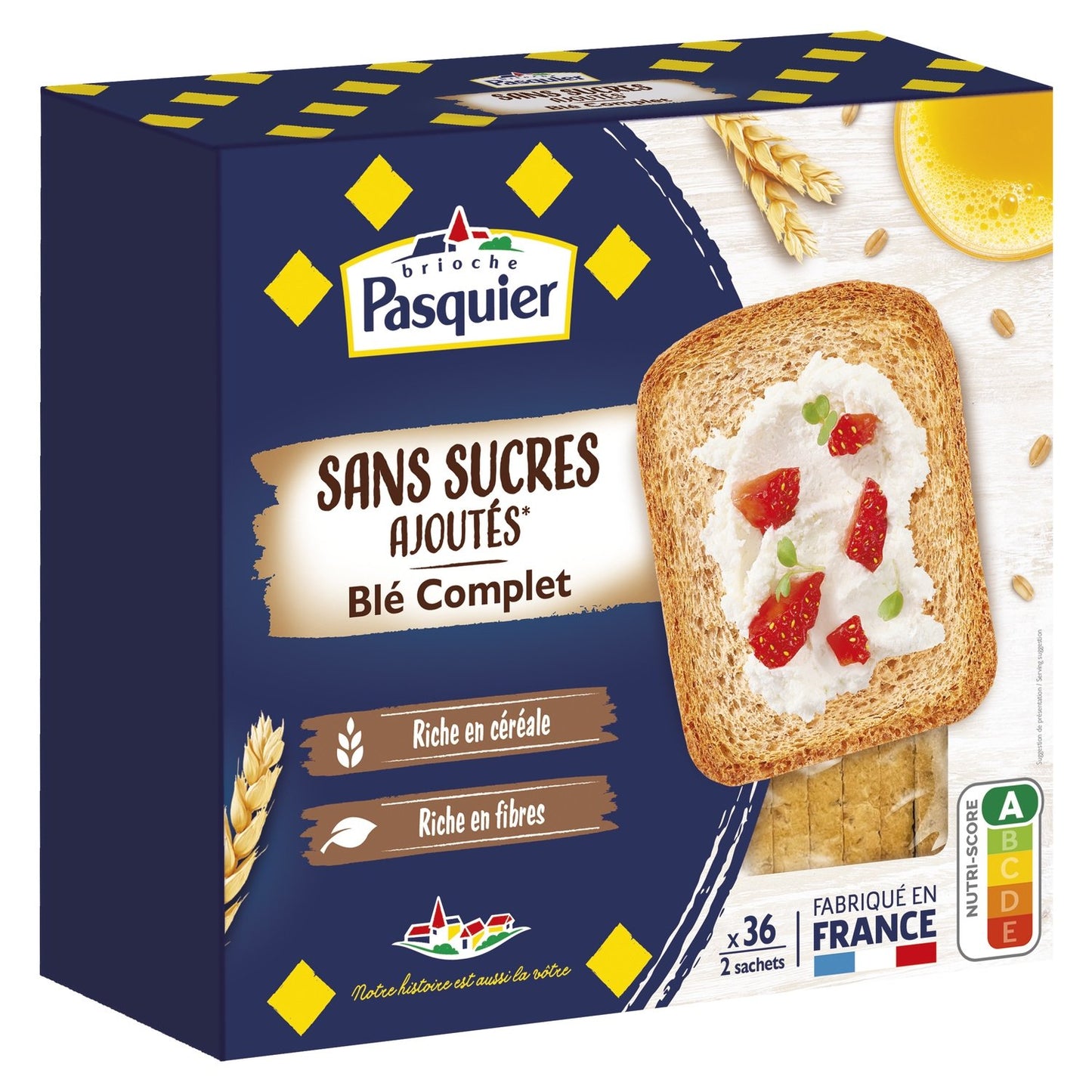 Biscottes Blé Complet Sans Sucres Ajoutés PASQUIER la boite de 300g