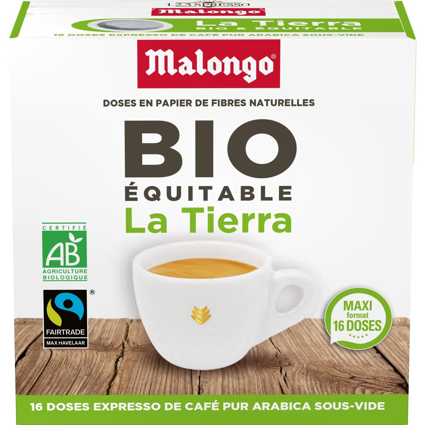 Café Dosettes 100% Arabica Compatible Malongo Bio MALONGO la boite de 16 dosettes