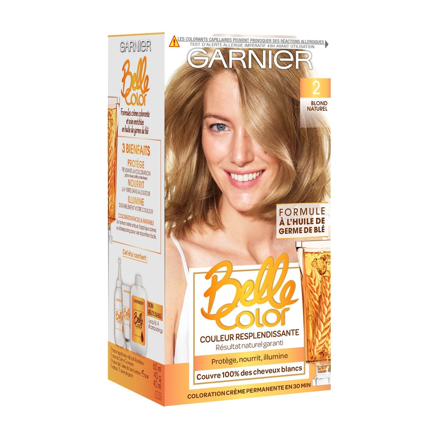 Coloration Permanente 2 Blond Naturel Couvre 100% Cheveux Blancs Belle Color GARNIER