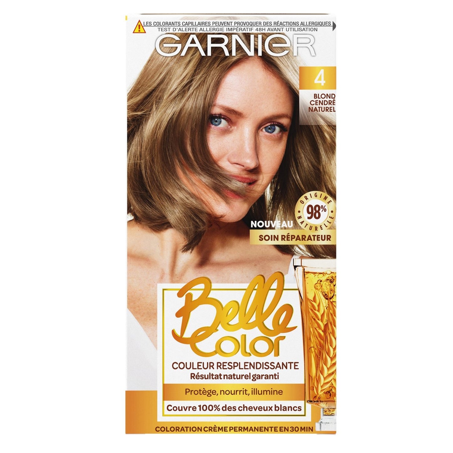Coloration Permanente 4 Blond Cendré Naturel Couvre 100% Cheveux Blancs Belle Color L'OREAL PARIS la boîte