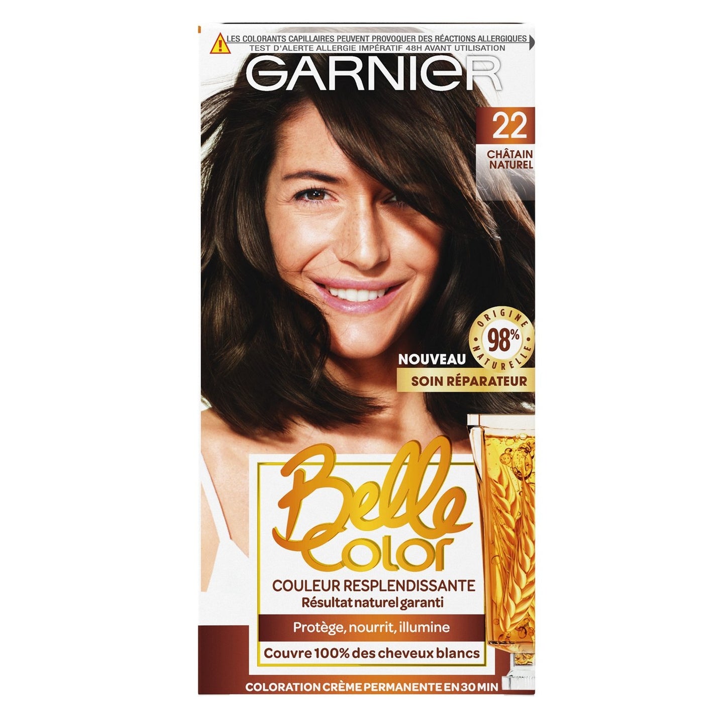 Coloration Permanente 22 Châtain Naturel Couvre 100% Cheveux Blancs Belle Color L'OREAL PARIS la boîte de coloration