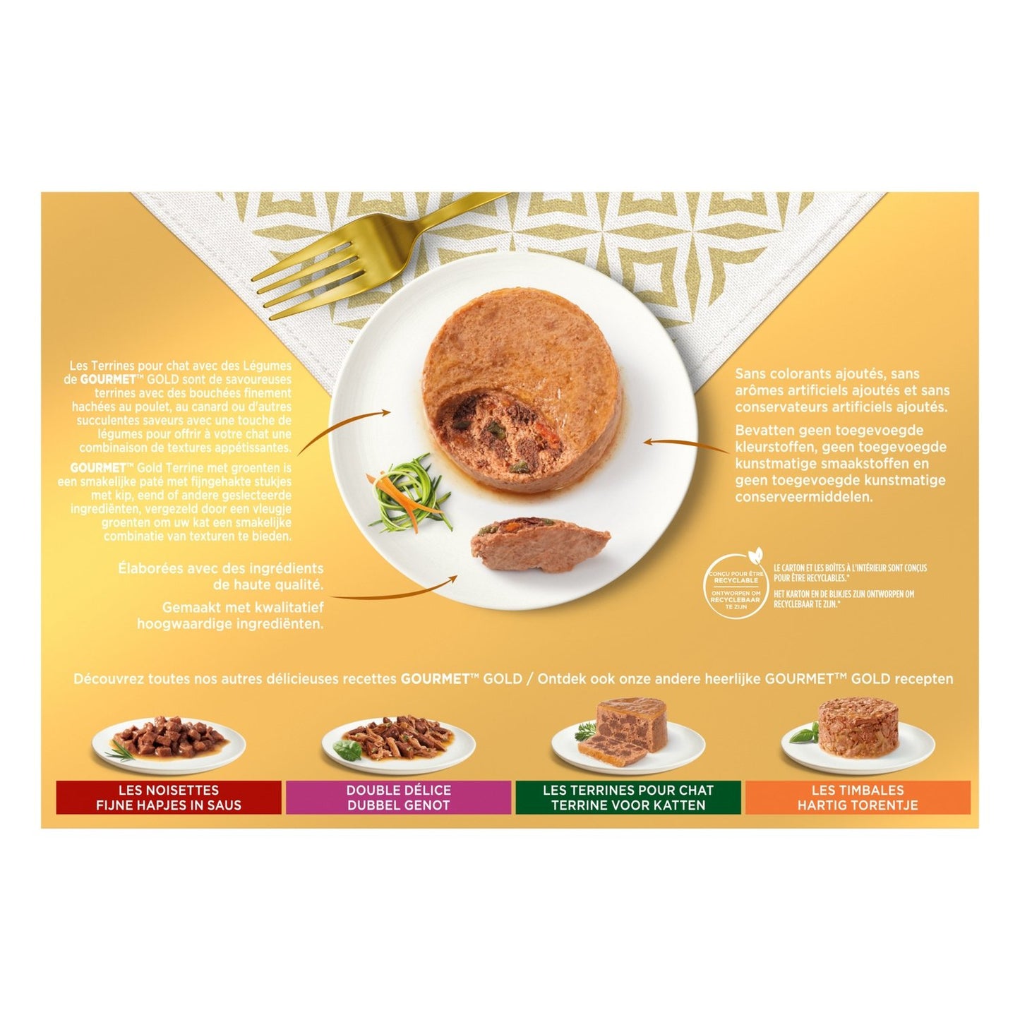 Pâtée pour Chat Adulte en Terrine Multi-Variétés Viande Poisson Légume Gold GOURMET